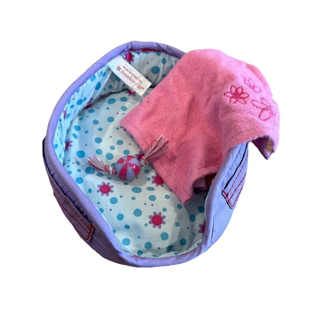 American Girl Doll SWEET DREAMS Pet Bed Reversible 2009 Pink Blanket Tug Toy
